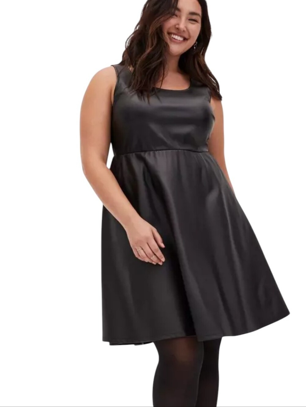 torrid Black Faux Leather Fit-and-Flare Midi Dress